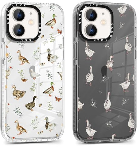 Saqmkil 2 Pièces Coque pour iPhone 12 Mini, Étui de Protection avec Aesthetic Design Animaux Motif, TPU Silicone Transparente Femme Fille Housse Etui Bumper Cover pour iPhone 12 Mini 5,4'' - Canard
