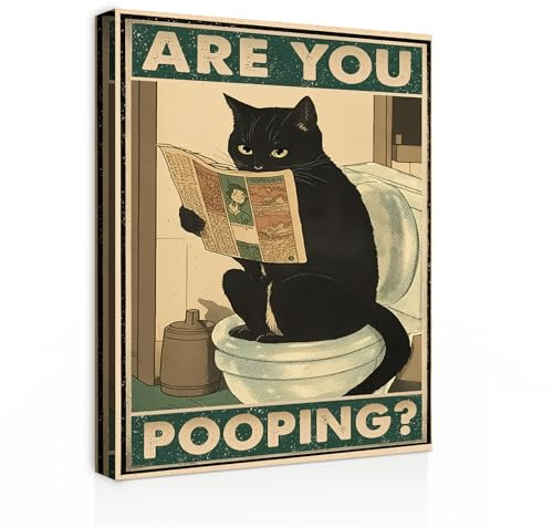 Galmcook Badezimmer Wandbild Leinwandbild mit Rahmen Lustige Katze auf Toilette – Humorvolles Kunstdruck Dekobild für Bad, Gäste WC oder Toilette Wanddeko mit Haken und spurlosen Nägeln 30x40 cm