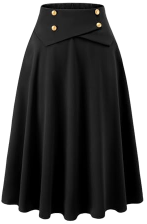 Rock Damen midilang Vintage A-Linie Röcke Tellerrock Basic Casual Rock Hohe Taille Freizeitrock mit Taschen