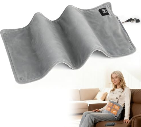 SGZIOO Tragebar USB Heizkissen 5V, 60*30cm Waschbar Wärmekissen Elektrisch, Winter Wärmekissen mit 3 Temperatursstufen, Graphen-Reisedecke, Weiche Flanelloberfläche, , für Schulter Bauch Rücken (Grau)