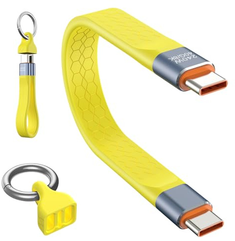 AOOSU Cavo di Ricarica Rapida, Cavo USB C a Corto 13cm, Cavi USB-C, Velocità di Trasmissione Elevata, Facile da Trasportare (Giallo)