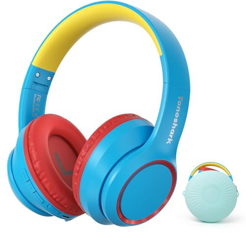 TONOSHARK Kopfhörer Kinder Bluetooth | Noise Cancelling Kopfhoerer Kinder | Over-Ear, Kinderkopfhörer Bluetooth, Kabellos Mit Mikrofon | 60h Spielzeit - Für Schule/Reisen | Inkl. Tragetasche(Blau&Rot)
