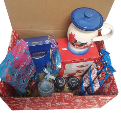 Festive Hot Drink and Sweets Hamper with Ceramic Mug Assorted Chocolates and Treats Gift Box Set Winter Holiday Present for Family Friends and Colleagues