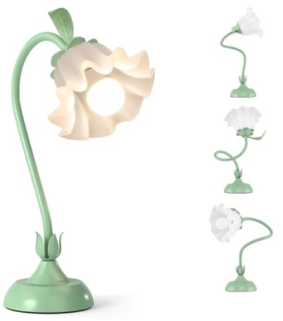 COSTWAY Blume Tischlampe, Nachttischlampe mit Maiglöckchen-Acryllampenschirm & verstellbarem Stiel, Schreibtischlampe mit Schaltersteuerung für Schlafzimmer & Wohnzimmer