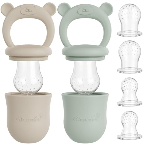 Broemba Fruchtsauger Baby 2er-Set Fruchtschnuller BPA-frei Beige/Grün | Fruchtschnuller mit Beißring für Obst, Gemüse und Babynahrung. 2 Stück Beige/Grün. Ab 6 Monaten. Spülmaschinenfest.