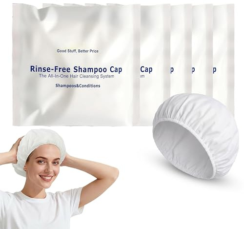 5 Pcs Shampoo Caps No Rinse for Elderly - Waterless Shampoo and Conditioner Hair Wash Cap - Hair Washing Aids for 𝗕𝗘𝗗𝗕𝗢𝗨𝗡𝗗 and Travelling with Aloe Vera - Rinse Free No Water Shower Caps