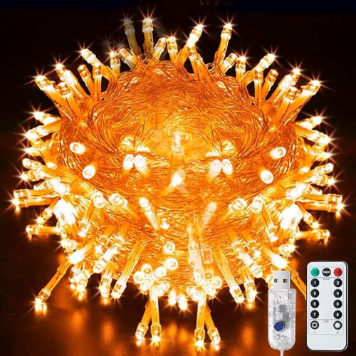 LITYBY 13M/120LED String Lights Plug in, Halloween Fairy Lights USB Powered | Indoor/Outdoor Waterproof Christmas Lights with 8 Modes Remote Control for Bedroom, Party, Wedding,Xmas Decoration(Orange)