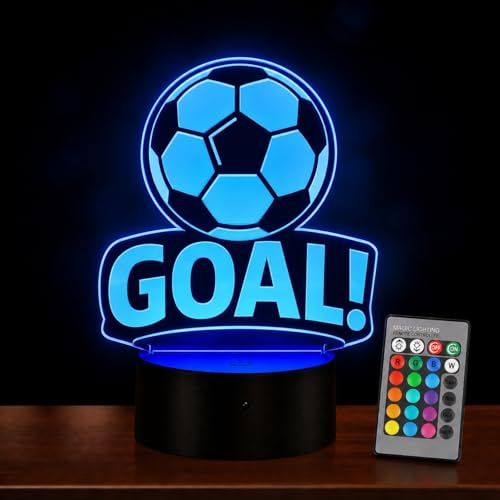 HooJtny Fußball Lampe, LED 3D Nachtlicht, 16 Farben | Touch & Fernbedienung, Fußball Geschenke für Jungen Kinder, Deko Kinderzimmer, Acrylglas