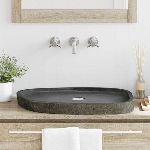 Lumanois Bassin de Lavage Gris 65 x 50 x 6 cm Pierre de rivière Plomberie Gris,4103955