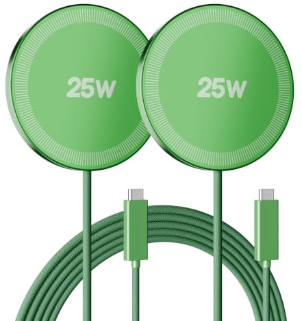 Qi2.2 25W Magnetic Wireless Charger: Fast Qi2 Charging Pad for iPhone 17 16 15 14 13 12 Pro Max, Samsung Galaxy S26 S25, Google Pixel 10, Slim Portable for Desk Bedside - Dark Green 2 Pack