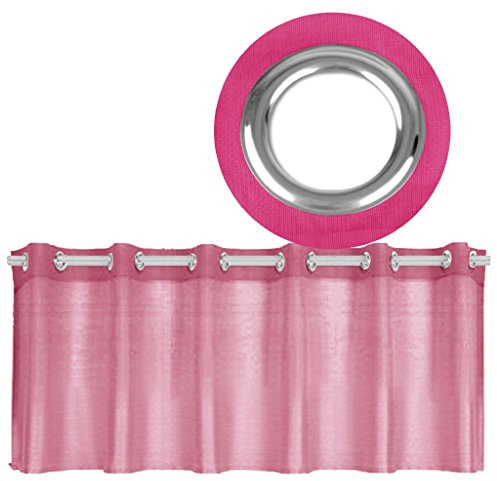 Bestgoodies Ösen-Bistrogardine in B160cm x L45cm, transparente Uni Scheibengardine Voile in vielen erhältlich (pink - Fuchsia)