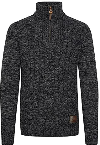 Solid SDPankraz Herren Strickpullover Troyer Grobstrick Pullover mit Zopfstrickmuster Reißverschluss 100% Baumwolle Regular fit, Größe:L, Farbe:Black (9000)