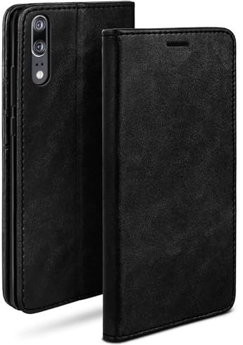 moex Booklet in Lederoptik - Kartenfächer und Aufstellfunktion kompatibel mit Huawei P20 | Eleganter 360 Grad Vollschutz, Schwarz