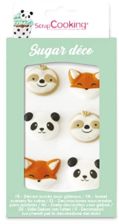 SCRAP COOKING Décosucres Animaux - Décors Sucrés Panda, Renard, Paresseux - Pour Cupcakes, Pâtisseries, 14g - 7014