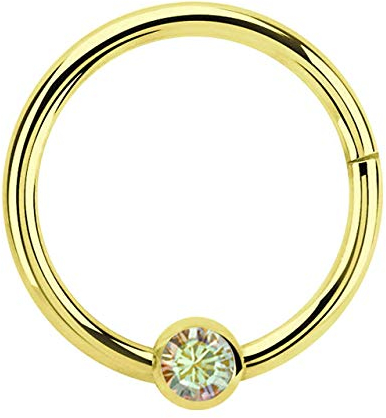 Modern Nature Piercing-Schmuck Lippenpiercing 316l Stahl Ring BCR Gold, Clicker 1,2 x 8 mm mit 3 mm Steinplatte in multiklar