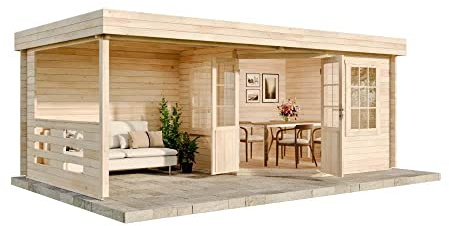 Alpholz Gartenhaus Hanna-40 aus Massiv-Holz | Gerätehaus mit 40 mm Wandstärke | Garten Holzhaus inklusive Montagematerial | Geräteschuppen Größe: 598 x 302 cm | Flachdach