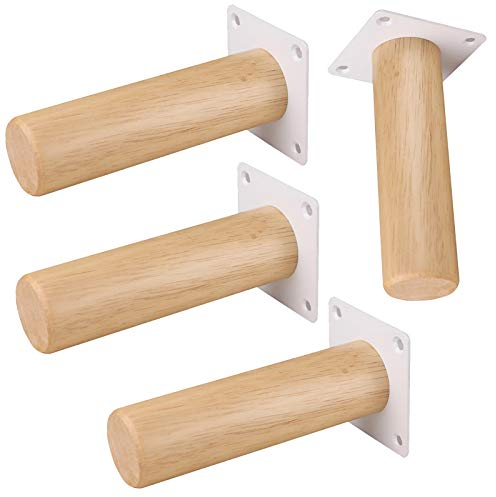 4x Massivholz Ersatz Möbelfüße Möbelbeine,Rund Holz Tischbeine Sofabeine Bettbeine Kaffeetischbeine TV-Schrank Füße,für DIY Ottomane Couchtisch,mit Montageplatten & Schrauben,Gummiholz (14cm/5.5)