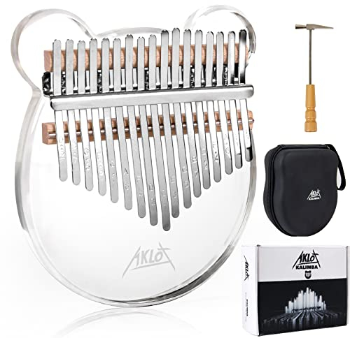 AKLOT Kalimba 17 Schlüssel Transparentes Acryl Panda Daumen Klavier Note Geschnitztes Starter Finger Piano mit Kalimba Case Tune Hammer Study Booklet Aufkleber