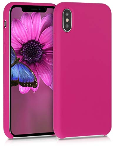 kwmobile Hülle kompatibel mit Apple iPhone X Hülle - Silikon Handy Case - Handyhülle weiche Oberfläche - kabelloses Laden - Granatapfelrot