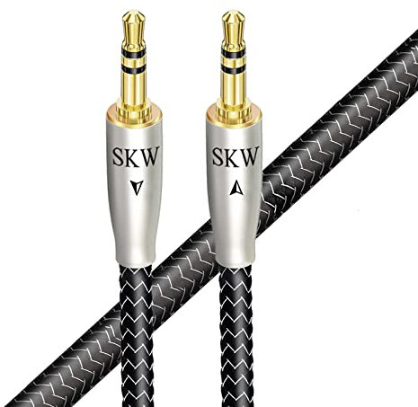 SKW High-End Cable AUX Audio Jack 3.5 (Hi-Fi-Estéreo), Conductor Interior de Cobre/Plata Cable AUX mini jack a mini jack para Autoradio, Auriculares, Altavoz, MP3-1M