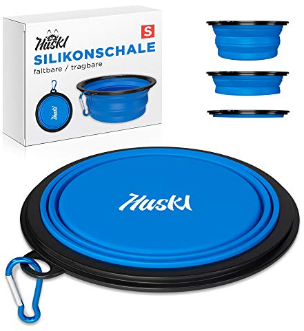 Huskl Faltbarer Silikon Hundenapf Unterwegs - Premium-Qualität Faltbarer Hundenapf 380ML - FDA Silikon Reisenapf/Faltbare Napf für Hunde und Katzen- Faltbar Hundenapf to go für wassernapf/fressnapf