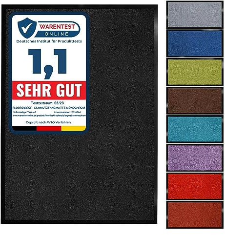 Floordirekt Schmutzfangmatte Monochrom | Fussmatte in 10 Größen & 8 Farben | Türmatte für innen & außen (90 x 120 cm, Schwarz)