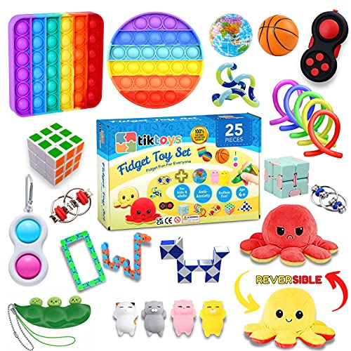 tiktoys Fidget Toys Pack, 25Pcs Fidget Toys Cheap, Anxiety Relief Toys for Kids Adults, Advent Sensory Fidget Toy Box, Sensory Toys For Autism With Pop it, Fidget Pack, Kids Advent Calendar toys