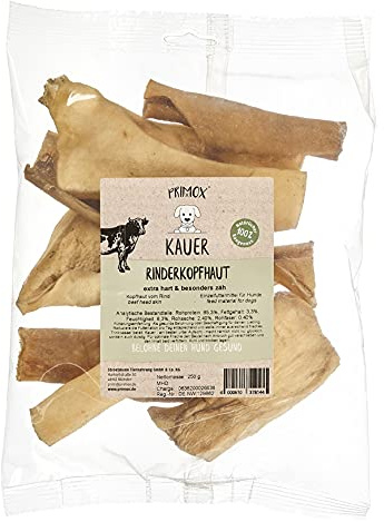 PRIMOX Rinderkopfhaut 250g | Gesunder Hundesnack | Verträgliches Monotprotein | Extra hart & zäh | Langer Kauspaß | 100% natürlich | Zahnreinigung