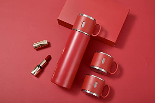 Vacuum Insulated Flask 500ml/17.6oz Stainless Steel Thermo Bottle with Cup for Coffee Tea Hot Drink and Cold Drink Travel Mug (Red)