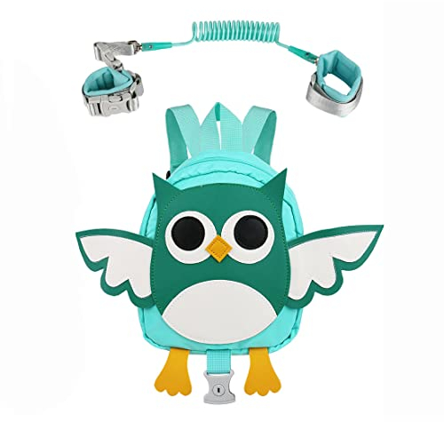 Kinder Sicherheitsleine, Yuepin Kinder Laufgeschirr 3-in-1-Set, Anti-verloren Handgelenk Gürtel mit Schloss + Rucksack + 1.5 m Bungee Straps Link (Eule)