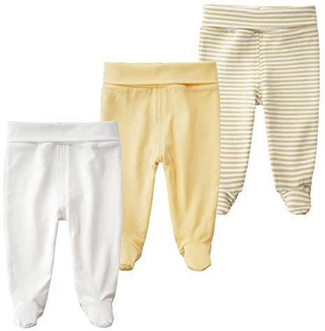 BINIDUCKLING Baby 3er Pack Hohe Taille Hose mit Fuß - aus Baumwolle - Baby Pumphose Strampelhose mit Fuß für Jungen Mädchen, 0-3 Monate, Gelb