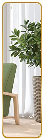 Giftgarden Gold Full Length Mirror Aluminum Framed, Modern 118x35 CM (47x14 Inches) Long Wall Mirror Full-Body, Wall Mounted or Over The Door Hanging for Bedroom Closet Bathroom, Golden