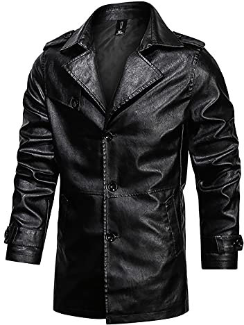 Vestes en Cuir pour Hommes -Manteau de Voiture en Cuir Noir pour Hommes – Veste en Cuir Véritable de Longueur ¾ pour Hommes