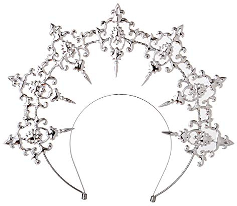 BPURB Vintage Mary Halo Stirnband Göttin Krone Haarschmuck für Hochzeit Party Halloween Kostüm Cosplay (Silber)