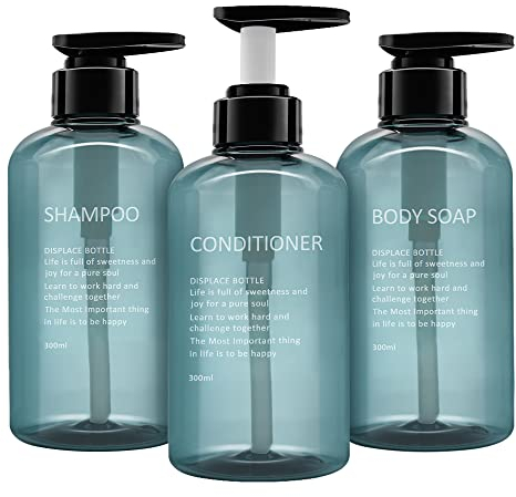 3er Pack 300ml Shampooflasche Pumpspender, Leere Plastik Seifenspender Flasche mit Pumpe für Bad, Küche oder Hotel, Nachfüllbarer Flüssigkeitsspender für Lotion, Duschgel und Spülung