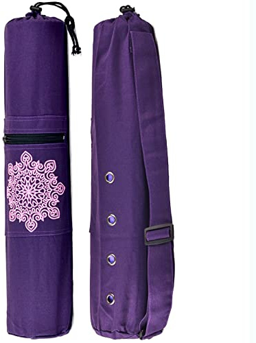 Muka Porta Tappetino Yoga con Fori per l'aria, Borsa per Esercizi in 100% Cotone con Coulisse e Tracolla Regolabile