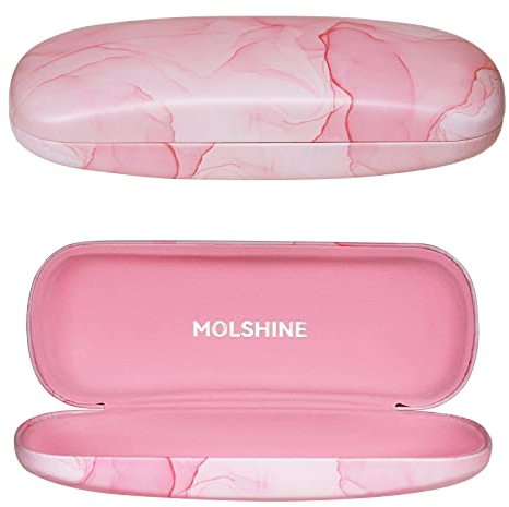 molshine Custodia Rigida per Occhiali in Pelle PU,Custodia Portatile per Occhiali da Viaggio per Lavoro da Studio da Viaggio per Uomo Donna Ragazza (Rosa)