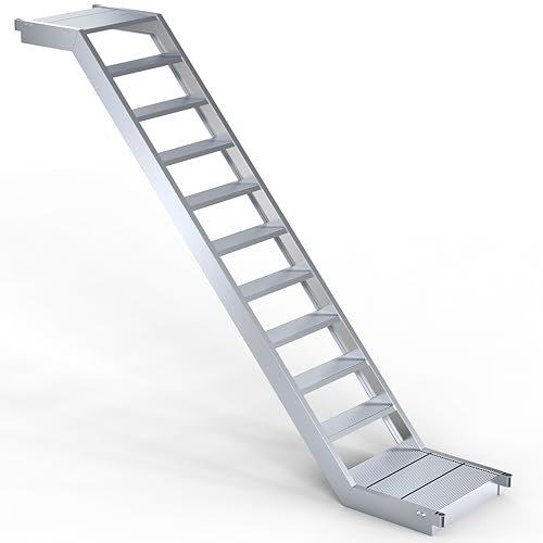 Scafom-rux Scala esterna con pianerottolo [10 Gradini | Rux Super System] scala per esterno - 2m di altezza, 58 cm di larghezza - Scale per l'accesso stagno, al giardino e all'edificio