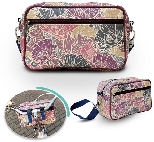 Lenkertasche Fahrradtasche aus bedruckter Plane, mit abnehmbarem Schultergurt, für Frauen Wasserdicht Bike Bag - Design Veranillo