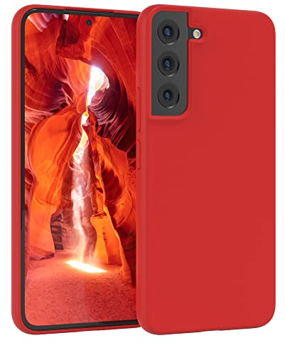 EAZY CASE Premium Silikon Handyhülle kompatibel mit Galaxy S22 5G Slimcover mit Kameraschutz und Innenfutter, Silikonhülle, Schutzhülle, Bumper, Handy Case, Hülle, Softcase, Rot