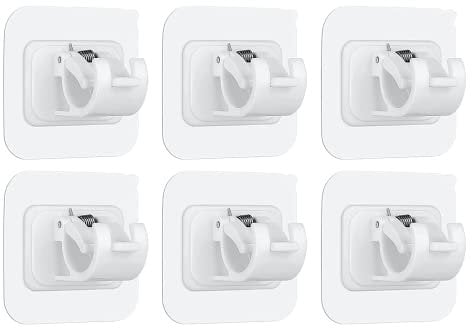Ysimple 6 Stück Nagelfreie Verstellbare Stangenhalter, Vorhang Haken Halter Gardinenstangenhalter Befestigung Stangen Halter Vorhänge Haken Halter für Wohnzimmer, Badezimmer, Schlafzimmer（Weiß）