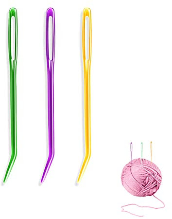 3 agujas de tapiz dobladas, agujas de hilo romo de ojos grandes, agujas de lana para coser tejer, agujas de tejer de costura, agujas de macramé de lana para coser a mano manualidades (3 colores)