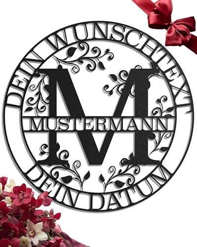 Personalisiertes Hochzeitsgeschenk - Metall Monogramm 'Ivy' - Wanddeko Familienschild, Ideal für Jahrestage von Paaren & Eltern