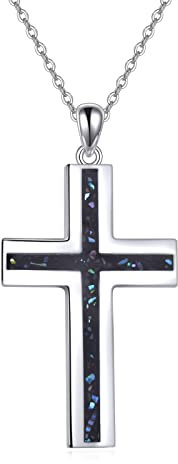 YFN Collier croix celtique en argent sterling - Pendentif nœud celtique - Coquille d'ormeau - Cadeau pour homme et femme, Normal, Argent sterling, Pas de gemme