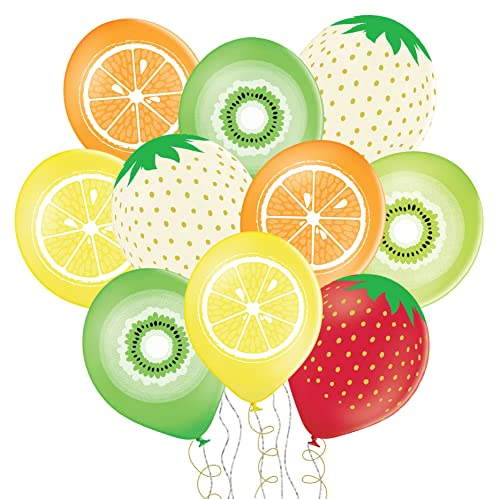 10 kunterbunte Luftballons Obst Ballons Früchte -Made in EU- Deko Sommerfest Party Geburtstag Kinder Erwachsene Hochzeit Ballons Erdbeer Apfel Orange Kiwi