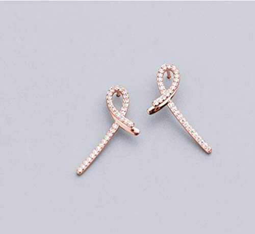 Boucles d'Oreilles Damen, S925 Boucles D'Oreilles en Argent Femme Style Coréen Élégant Tempérament Dame Lumière Luxe Simple Arc Diamantor Rose