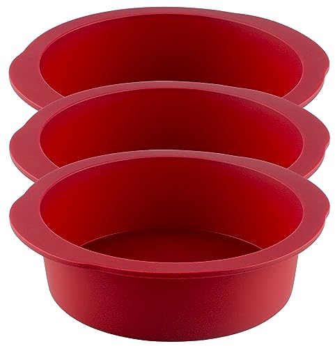 Nalchios Set di 3 teglie rotonde in silicone da 20,3 cm, antiaderenti, facili da rilasciare, flessibili, senza BPA, stampi per torte a strati, mini pizza per torte, torte al formaggio, torte al