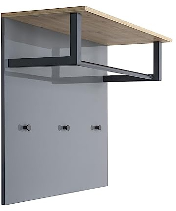 Composad | Wandgarderobe der Linie GALAVERNA mit 3 Haken, Wandhaken, Eingang, Abmessungen (BxHxT): 83 x 68 x 35,5 cm, Titangrau lackiert, Eiche Honig, Made in Italy