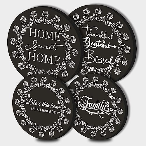 Black Home Sweet Home Round Metal Hob Covers Set of 4 Stove Cooker Hob Covers for Cookers Gas Stove Protector Cookware Accessories Modern Cooktop Decor