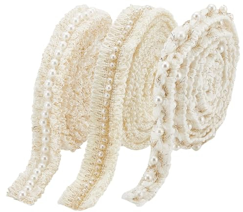 PH PandaHall 6 Yard 3 Stile Geflochtene Spitzenbänder Mit Perle Perlenbesatz Kordel Polyester Stoffbesatz Spitzenbesatz Polsterbesatz Für Kostüme DIY Basteln Nähen Hochzeitskleid
